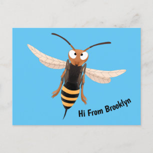 Funny angry hornet wasp cartoon illustration  postcard