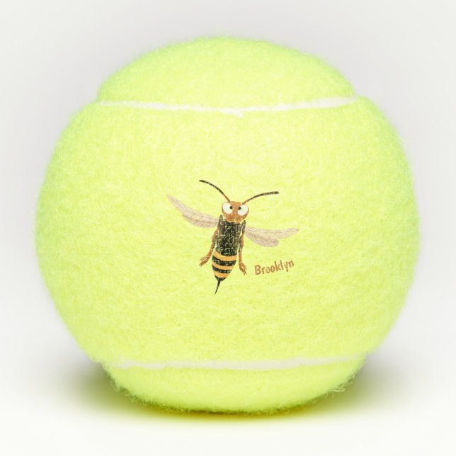Funny angry hornet wasp cartoon illustration tennis balls (Front)