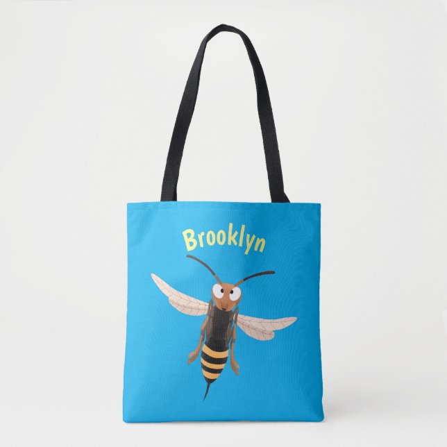 Funny angry hornet wasp cartoon illustration tote bag (Front)