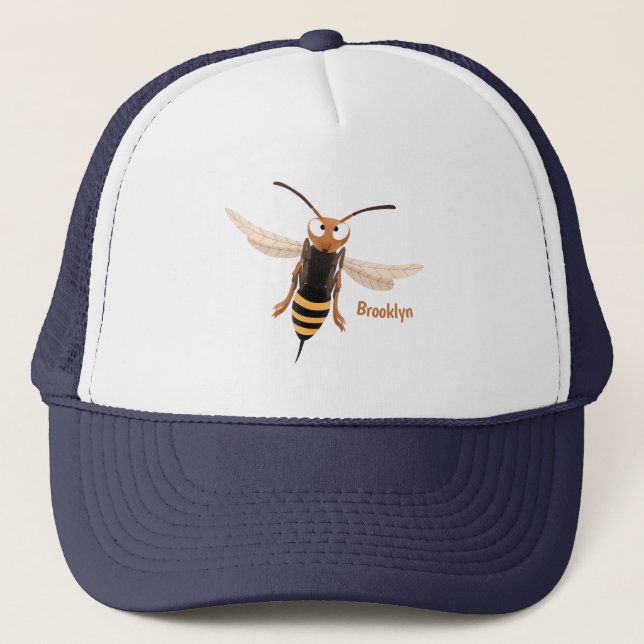 Funny angry hornet wasp cartoon illustration trucker hat (Front)