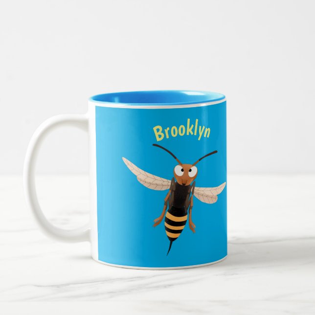 Funny angry hornet wasp cartoon illustration  Two-Tone coffee mug (Left)