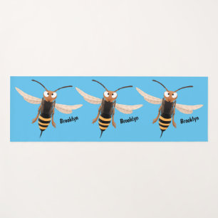 Funny angry hornet wasp cartoon illustration yoga mat
