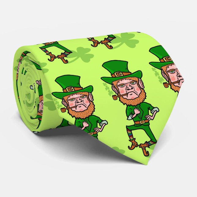 Funny Angry Lucky Irish Leprechaun Tie (Rolled)
