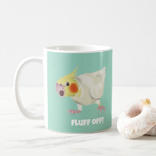 Funny Angry Lutino Cockatiel Fluff Off Pet Parrot  Coffee Mug (With Donut)