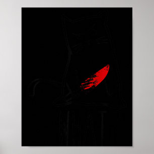 Funny Angry Murderous Black Cat What With Knife Poster
