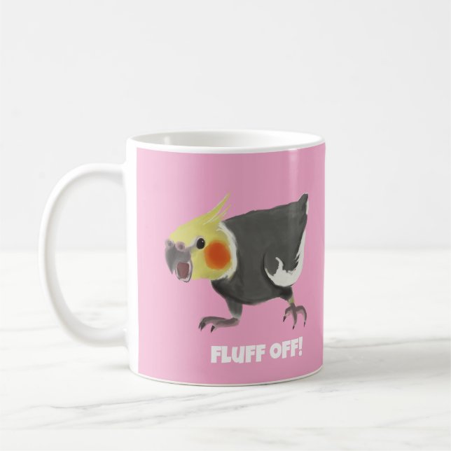 Funny Angry Normal Grey Cockatiel Fluff Off Coffee Mug (Left)
