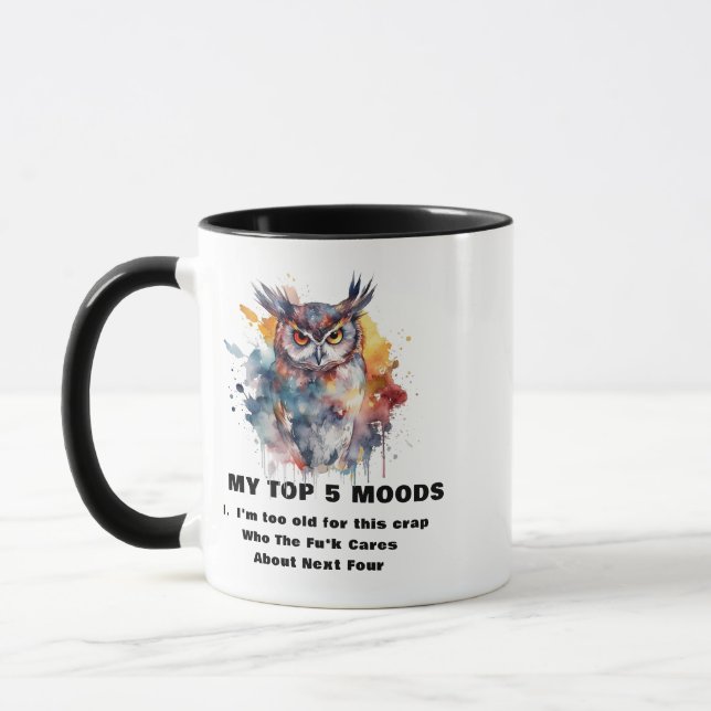 Funny Angry Owl Humour Coffee Mug (Left)