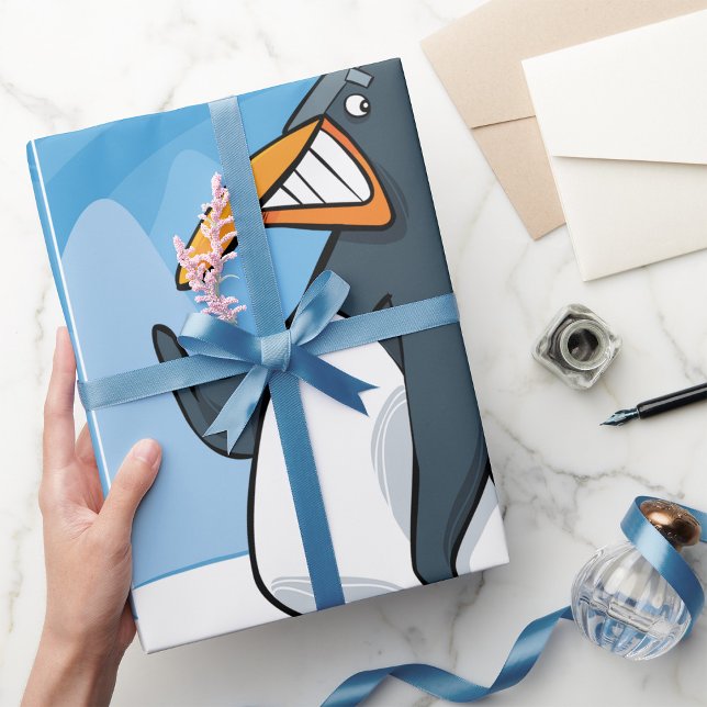 Funny Angry Penguin Cartoon Cool Waving  Wrapping Paper (Creator Uploaded)