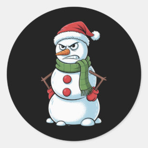 Funny Angry Snowman Christmas With Santa Hat Classic Round Sticker
