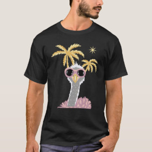 Funny Animal Art Ostrich In Sunglasses At Palm Tre T-Shirt