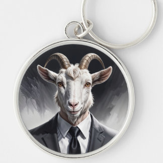 Funny animal boss surreal suited goat character key ring