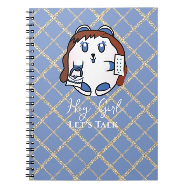 Funny Animal Cartoon Blue White Gold for Kids  Notebook (Front)