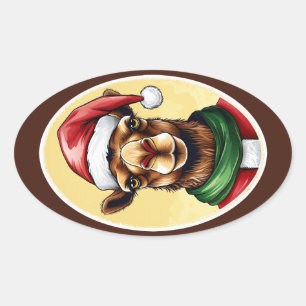 Funny Animal Christmas Favourites - Camel 1 Oval Sticker
