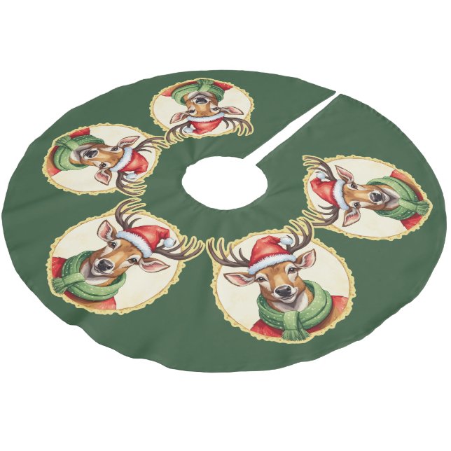 Funny Animal Christmas Favourites - Deer 2 Brushed Polyester Tree Skirt (Angled)