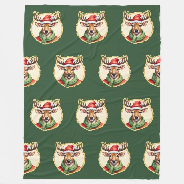 Funny Animal Christmas Favourites - Deer 2 Fleece Blanket (Front)