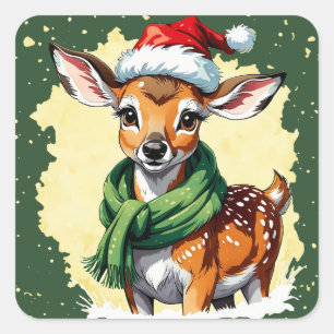 Funny Animal Christmas Favourites - Fawn 1 Square Sticker