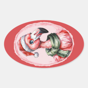Funny Animal Christmas Favourites - Flamingo 1 Oval Sticker