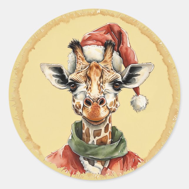Funny Animal Christmas Favourites - Giraffe 1 Classic Round Sticker (Front)