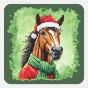 Funny Animal Christmas Favourites - Horse 6 Square Sticker