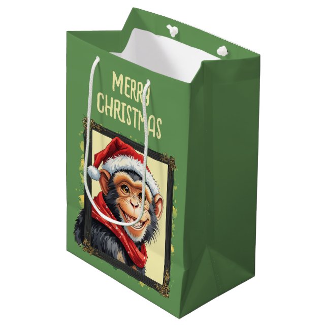 Funny Animal Christmas Favourites - Monkey 2 Medium Gift Bag (Front Angled)