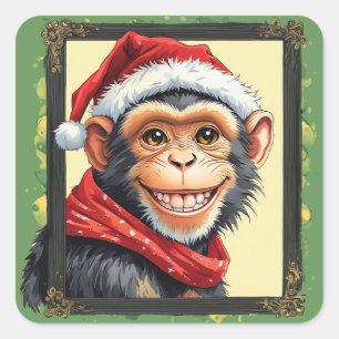 Funny Animal Christmas Favourites - Monkey 2 Square Sticker