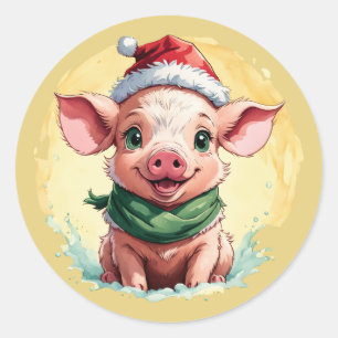 Funny Animal Christmas Favourites - Piglet 1 Classic Round Sticker