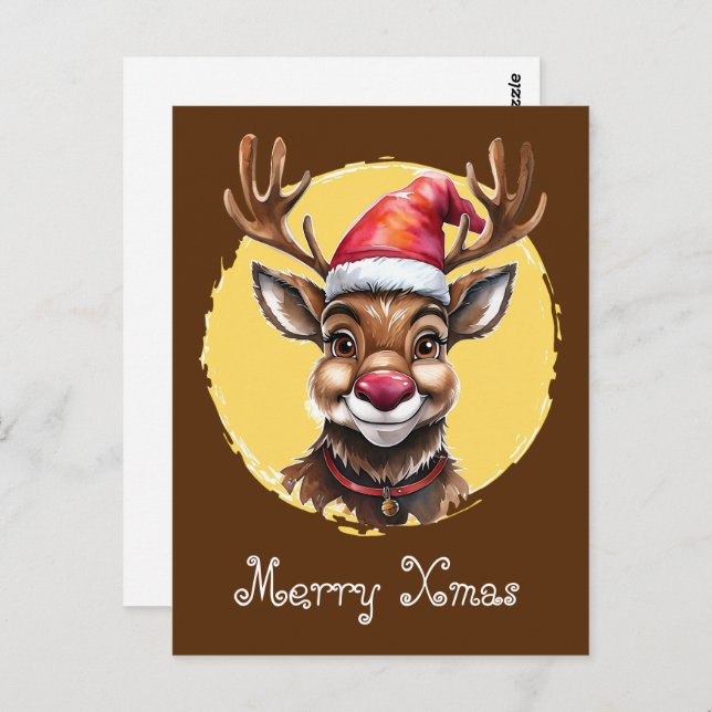 Funny Animal Christmas Favourites - Reindeer 1 Postcard (Front/Back)