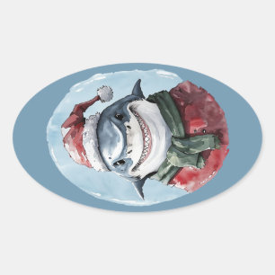 Funny Animal Christmas Favourites - Shark 1 Oval Sticker