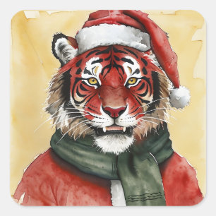 Funny Animal Christmas Favourites - Tiger 1 Square Sticker