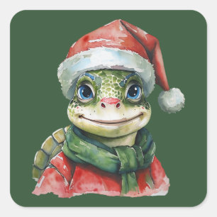 Funny Animal Christmas Favourites - Turtle 2 Square Sticker