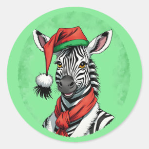 Funny Animal Christmas Favourites - Zebra 1 Classic Round Sticker