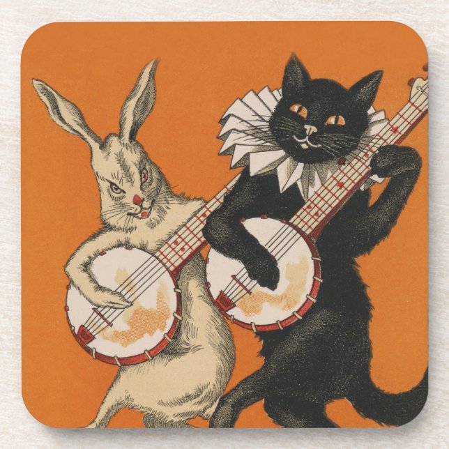 Funny Animal Coasters - Black Cat and White Rabbit (Front)