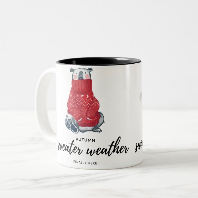 funny animal fall sweater illustration Two-Tone coffee mug (Front Left)