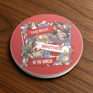 Funny Animal Fans Best Brother Editable Cartoon Coaster