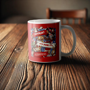 Funny Animal Fans Hooray For Coffee Crowd Cartoon Mug