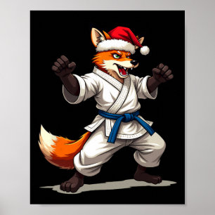 Funny Animal Fox In Karate Uniform For Christmas H Poster