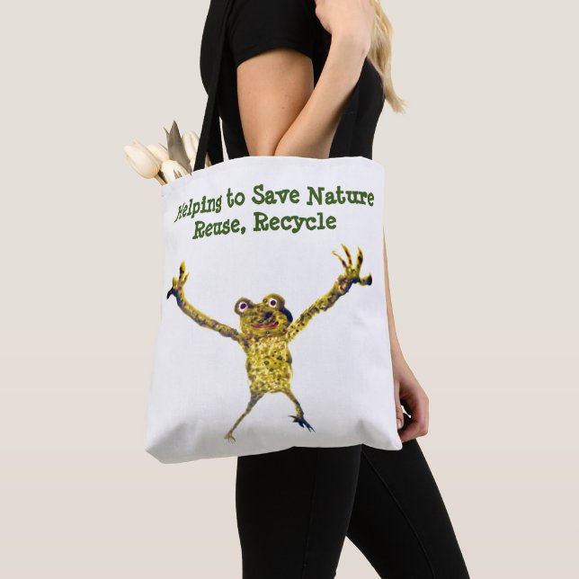 Funny Animal Frog Recycle Message Tote Bag (Close Up)