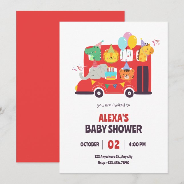 Funny animal fun baby shower invitation (Front/Back)