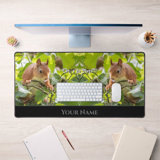 Funny animal funny squirrel let´s go nuts quote desk mat (Office 1)