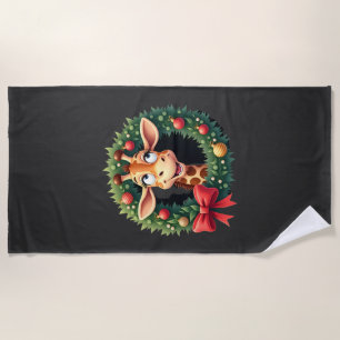 Funny Animal Giraffe Meme Face Festive Xmas T-Shir Beach Towel