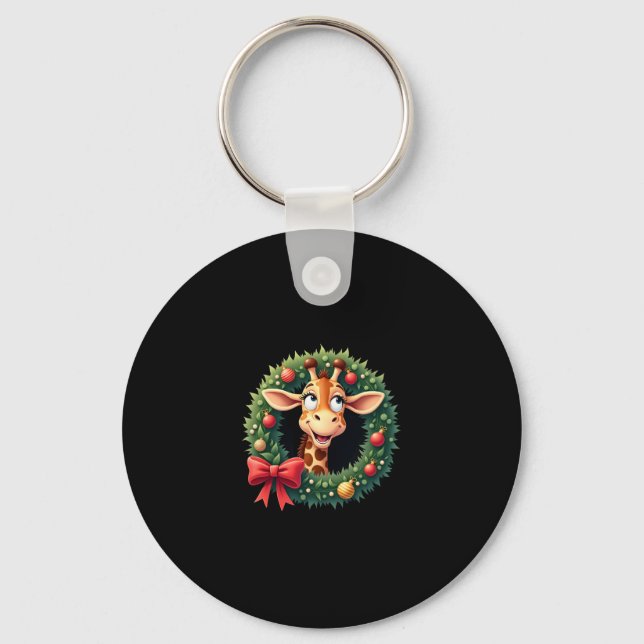 Funny Animal Giraffe Meme Face Festive Xmas T-Shir Key Ring (Front)