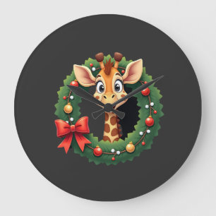Funny Animal Giraffe Meme Face Festive Xmas T-Shir Large Clock