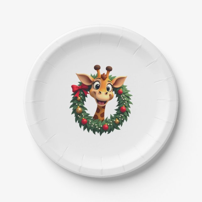 Funny Animal Giraffe Meme Face Festive Xmas T-Shir Paper Plate (Front)