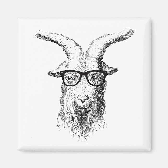 Funny Animal Hipster Goat with Glasses Magnet (Front)