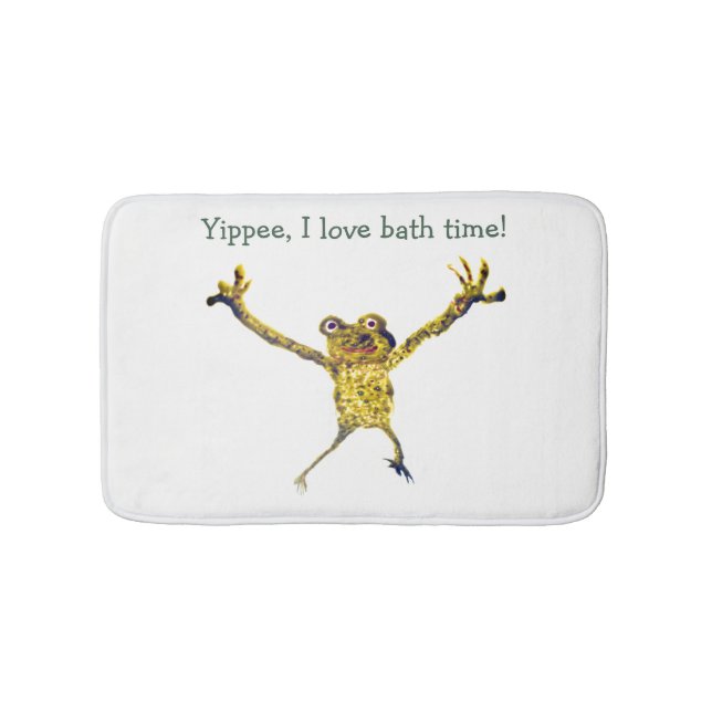 Funny Animal Leaping Frog, I Love Bath Time Bath Mat (Front)