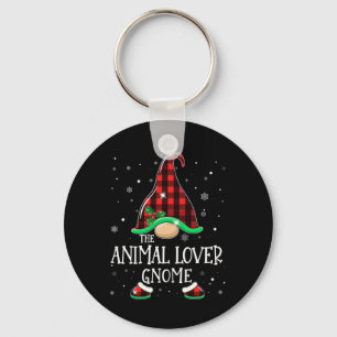 Funny Animal Lover Gnome Buffalo Plaid Matching Ch Key Ring