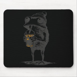 Funny animal meme frog drinking iced coffee men mouse pad