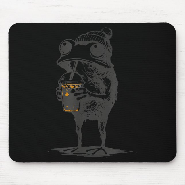 Funny animal meme frog drinking iced coffee men mouse pad (Front)