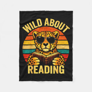 Funny animal meme wild about reading cheetah book fleece blanket