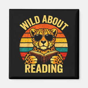 Funny animal meme wild about reading cheetah book magnet
